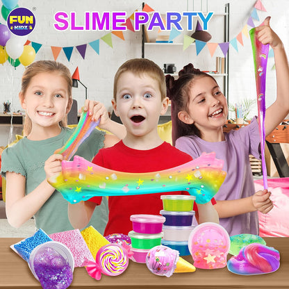 33 Cups Jumbo Slime Kit for Kids, Funkidz Premade Ultimate Slime Pack to DIY Soft, Cloud, Clear, Butter, Glitter, Glow in Dark Slime Making Kits Super Slime Party Favors Gift Toys for Girls and Boys