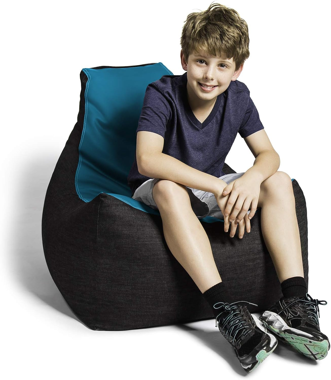 Pixel Gamer Bean Bag Chair, Premium Vinyl/Dark Denim, Turquoise