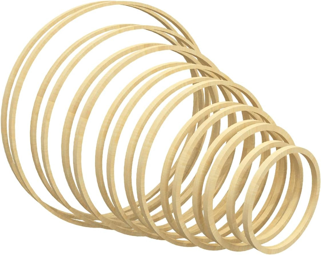 6 Pack 3 Sizes (8, 10 & 12 Inch) Bamboo Floral Hoops, Wooden Wreath Rings for Making Wedding Wreath Decor and Wall Hanging Crafts