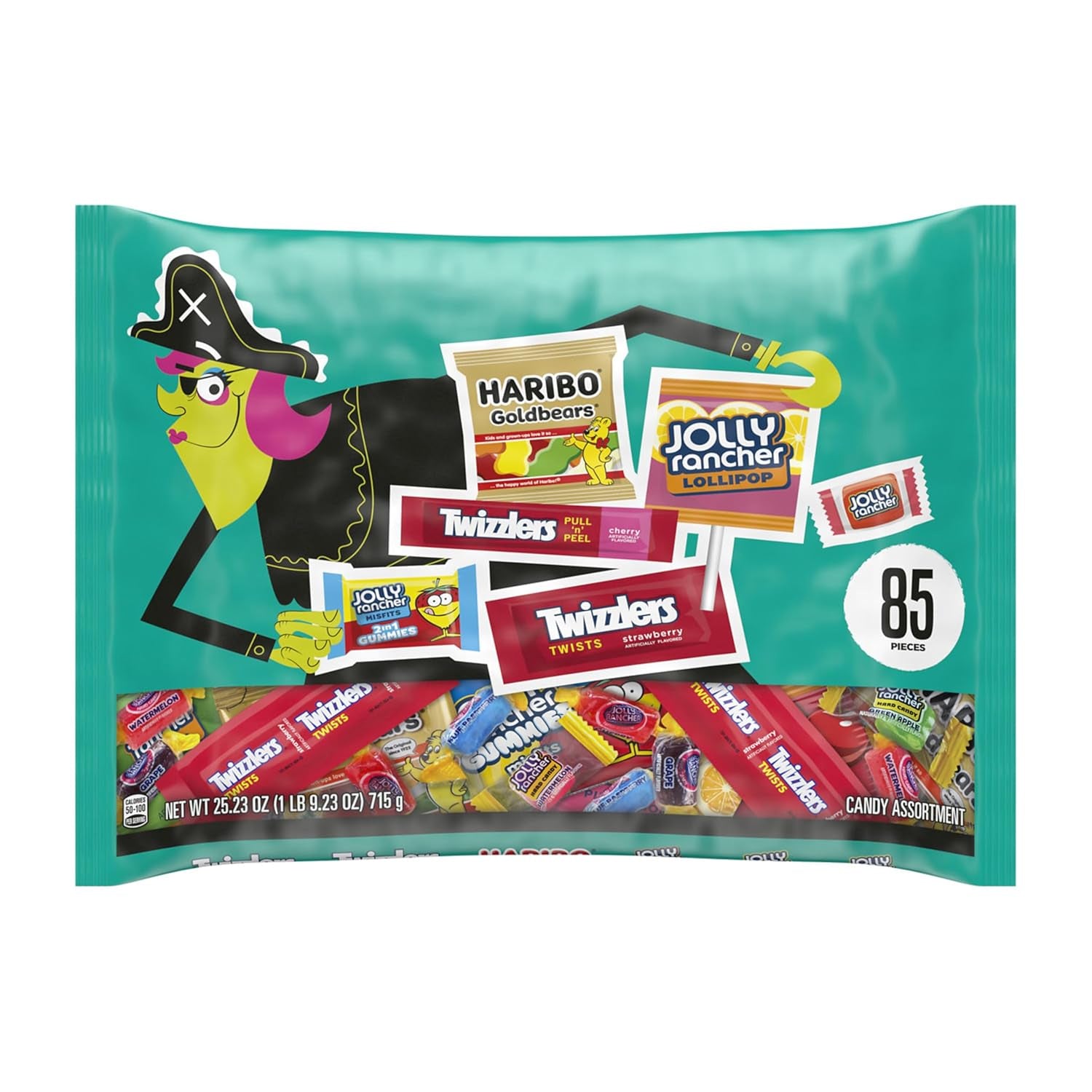 HARIBO, JOLLY RANCHER and TWIZZLERS Assorted Fruit Flavored, Halloween Candy Bag, 25.23 Oz (85 Pieces) (Pack of 2)