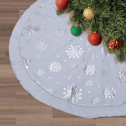 36 Inch Large Christmas Tree Skirt Xmas Soft Cover Mat Decor Snowflake Collar Farmhouse Tree Skirt for Holiday Ornaments Party Home Indoor Decorations (White—Three Cotton Layer, 48INCH)