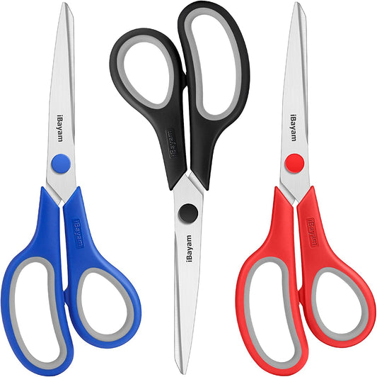 Scissors,  8" All Purpose Scissors Bulk 3-Pack, Ultra Sharp 2.5Mm Thick Blade Shears Comfort-Grip Scissors for Office Desk Accessories Sewing Fabric Home Craft School Supplies, Right/Left Handed