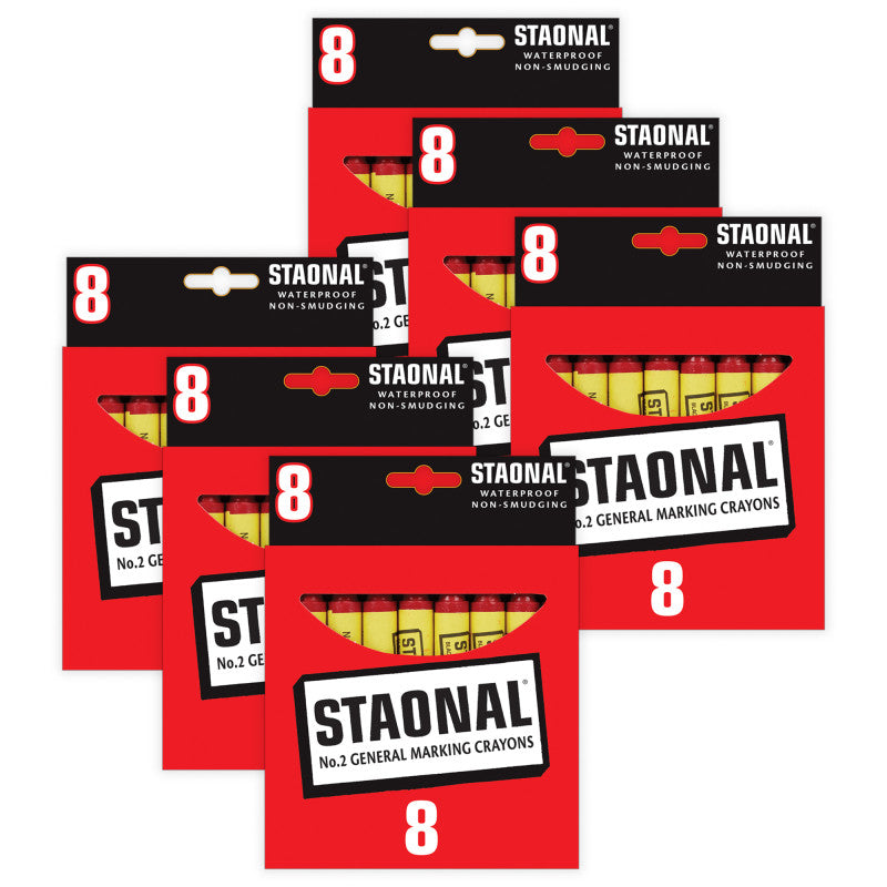 Staonal® Marking Crayons, Red, 8 Per Pack, 6 Packs