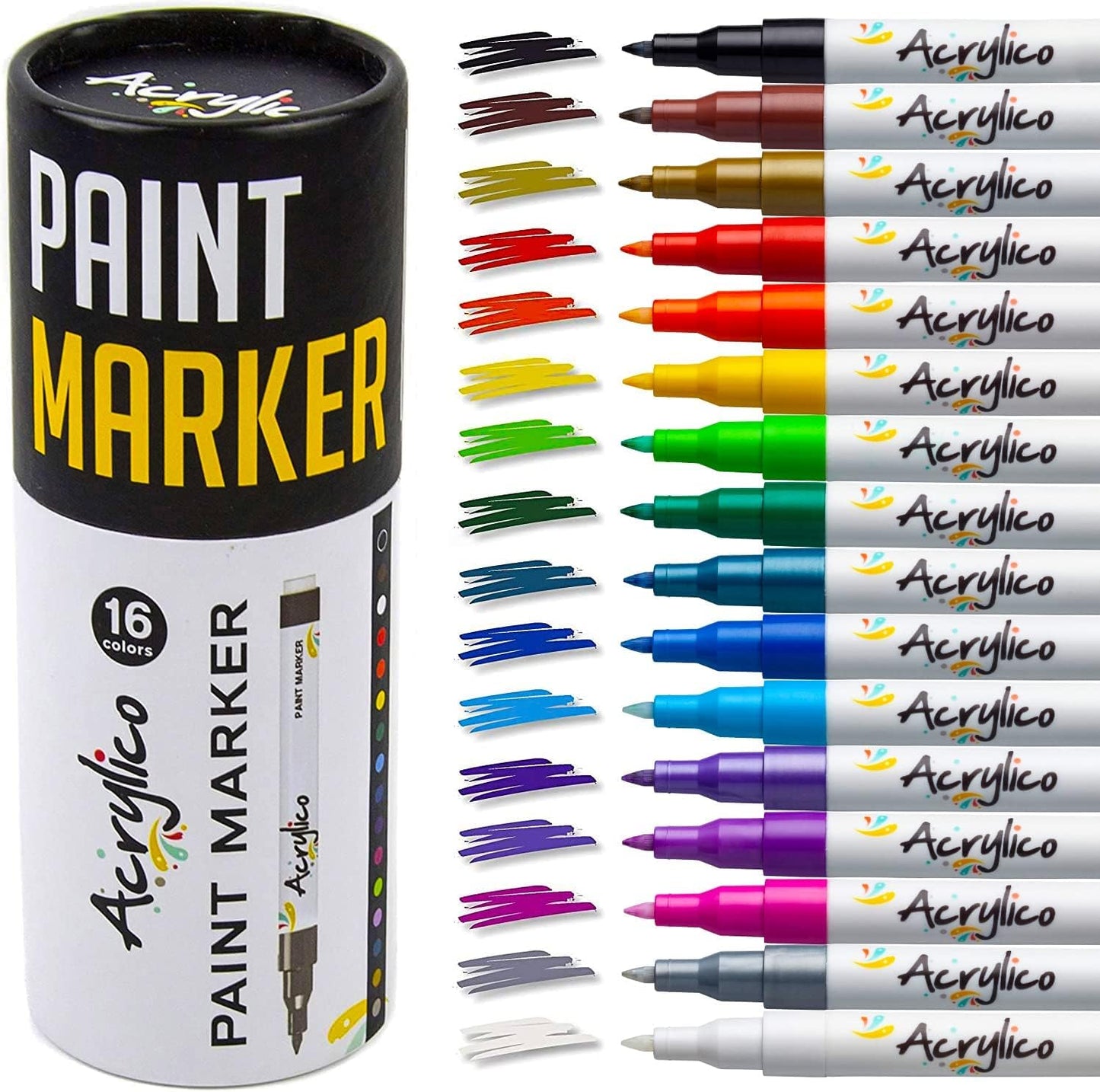 Acrylic Paint Pen Set of 32 - Extra Fine & Medium Tip Point with 8 Metallic Markers - Rock, Glass, Wood & Fabric Painting Art Supplies, Adults & Kids Arts Craft Kit for Scrapbooking & Drawing
