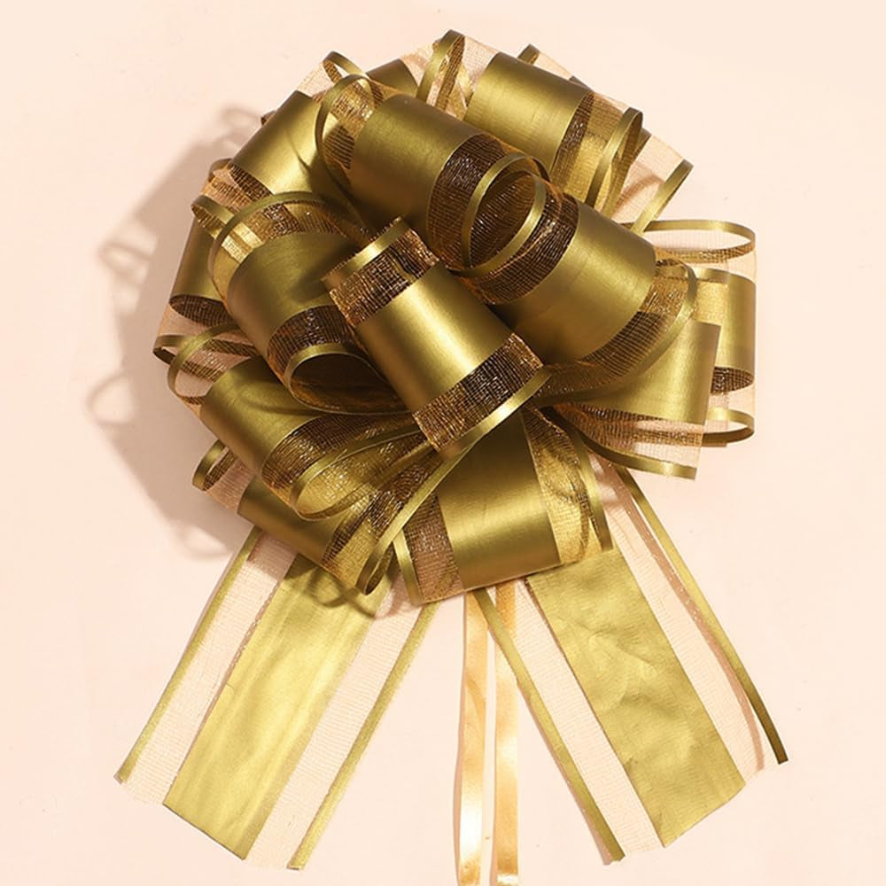 6 Pieces Large Pull Bows,Gold Gift Bow,6 Inches,Christmas, Party Birthday Gift Wedding Ribbon Bows for Wrapping Boxes or Flower Decorations, Valentine'S Day Gift Decorations