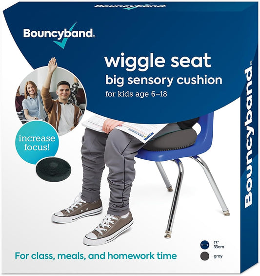 Bouncyband – Wiggle Seat – Gray, 13” D – Large Sensory Cushion for Kids Ages 6-18+ – Promotes Active Learning, Improves Student Productivity, Includes Easy-Inflation Pump