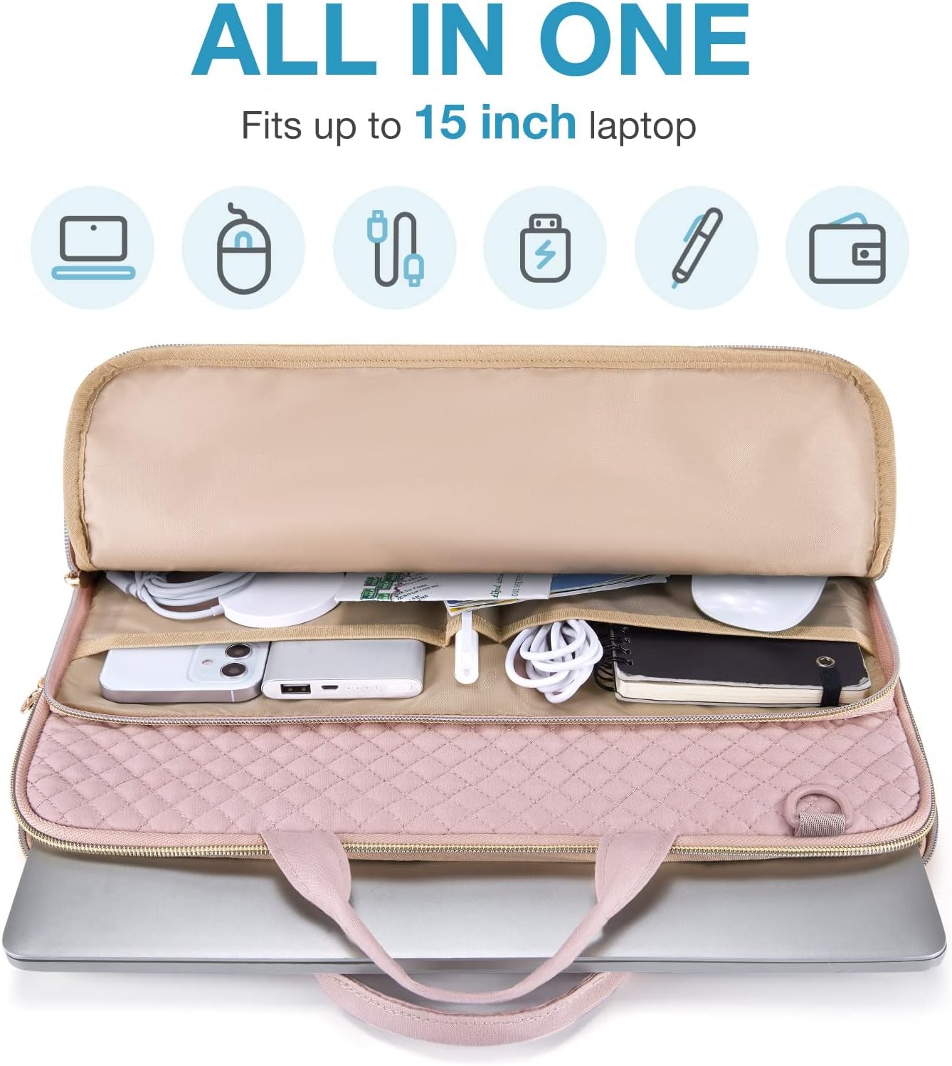 15.6 Inch Laptop Shoulder Bag, Laptop Sleeve Compatible with Macbook Pro 16 Inch,15.6 Inch Hp,Dell,Acer Aspire,Asus Notebook,Laptop Protective Case with Shoulder Strap,Pocket,Handle,Gray