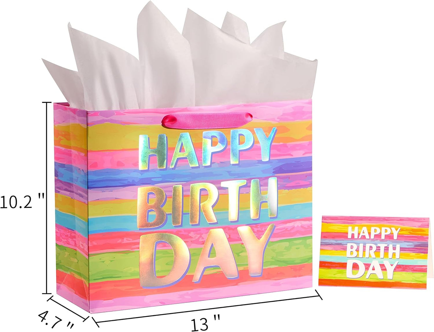 13" Large Gift Bag with Card and Tissue Paper (Colorful Happy Birthday)