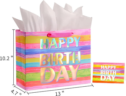 13" Large Birthday Gift Bag with Tissue Paper and Card