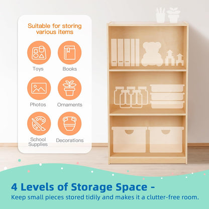 3 Tier Montessori Toy Shelf and Bookcase, Display Cabinet, Toy Organizers and Storage with anti Tipping Settings, Wooden Book Shelf for Kids Rooms, Classroom, Playroom, Nursery, School