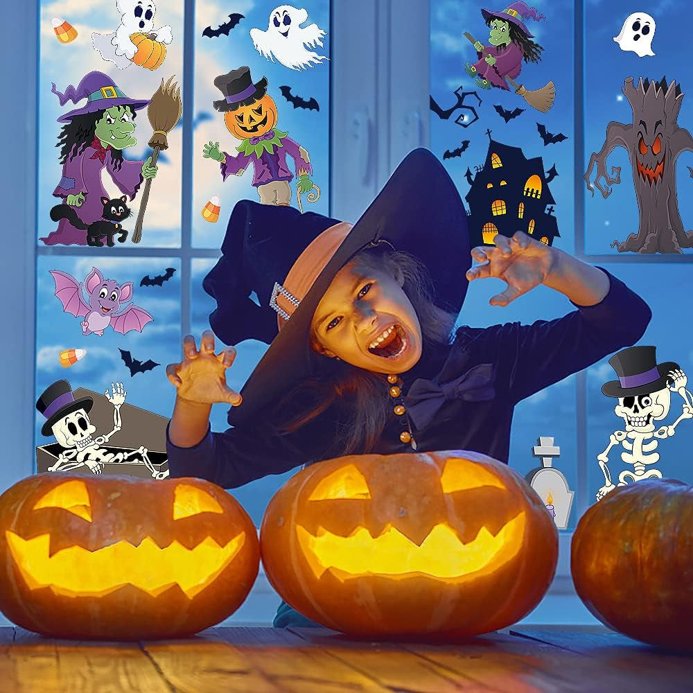 Halloween Window Clings,110+ Pieces Halloween Vinyl Double-Side Window Glass Stickers Decals for Halloween Party Decorations