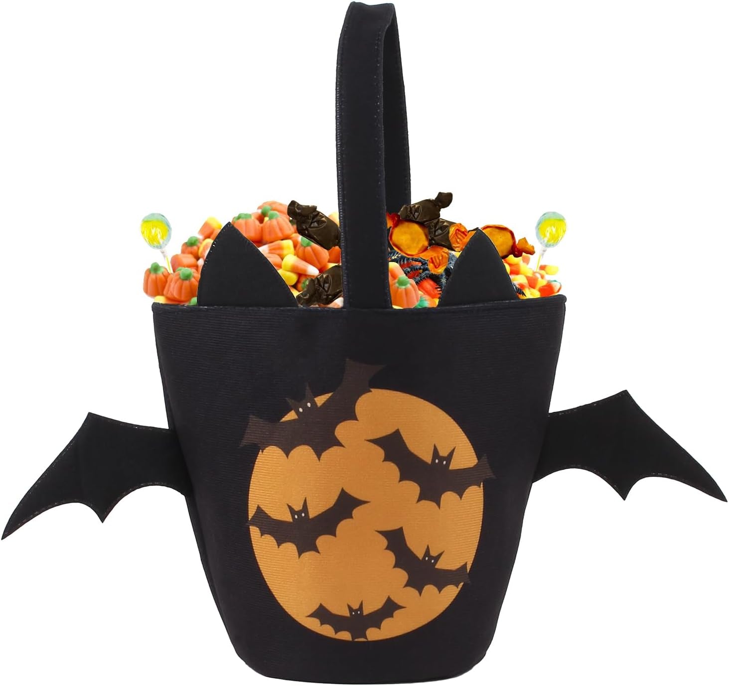 Halloween Candy Trick or Treat Goodie Bags Kids Pumpkin Bucket Basket with Handle Large Reusable Multipurpose Canvas Tote Bag Halloween Gifts Party Favors Supplies for Kids,Black