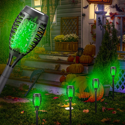 8 Pack Solar Torch Light with Green Flickering Flame, Waterproof Solar Halloween Lights Decorations, Solar Torches Halloween Decor for Garden, Yard, Porch (Green)