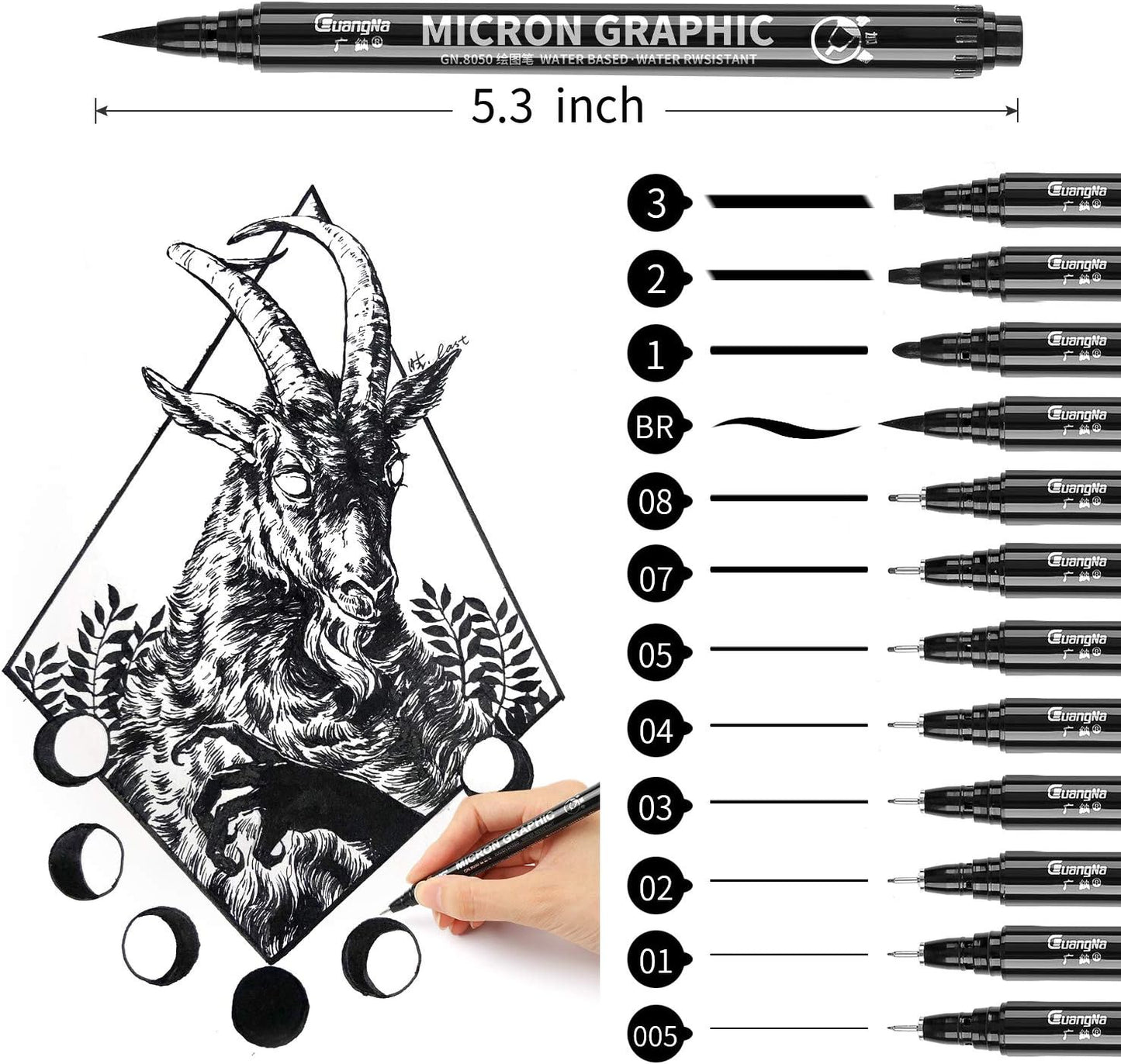 12 Size Black Micro-Pen Fineliner Ink Pens, Waterproof Archival Ink Fine Point Micro Drawing Pens for Art Watercolor, Sketching, Multiliner, Anime