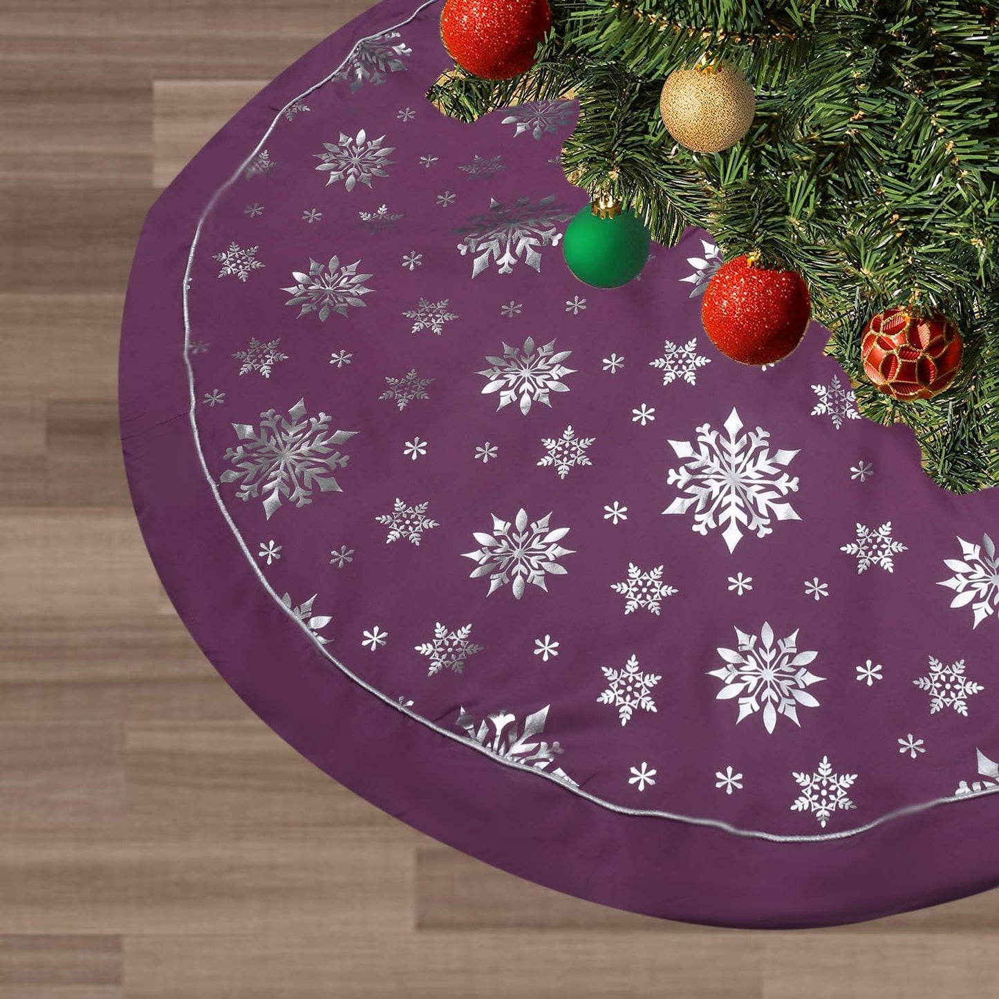 36 Inch Large Christmas Tree Skirt Xmas Soft Cover Mat Decor Snowflake Collar Farmhouse Tree Skirt for Holiday Ornaments Party Home Indoor Decorations (Purple—Three Cotton Layer, 48INCH)