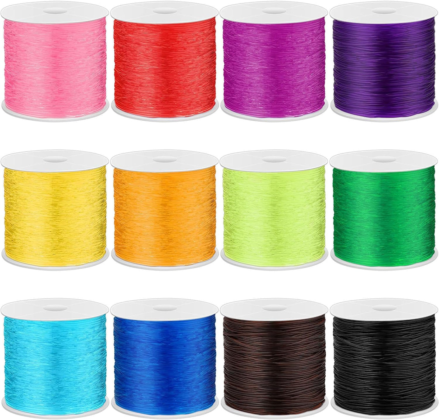 12 Rolls Elastic Crystal Tec String for Bracelets, 0.8 MM Stretch Bead String Cord Jewelry Thread for Bracelets, Necklaces, Clay Beads, Pony Beads (Multiple Colors)