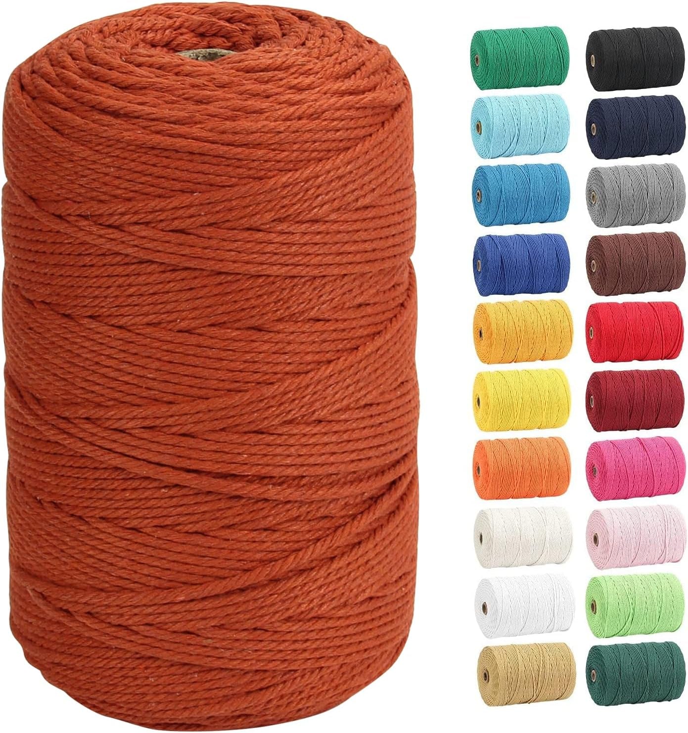 Macrame Cord,  100% Natural Cotton Rope 3Mm X 328 Yards 4 Strand Twisted Macrame Rope Cotton Twine String for DIY Crafts Knitting Dream Catcher Plant Hanger Wedding Decor