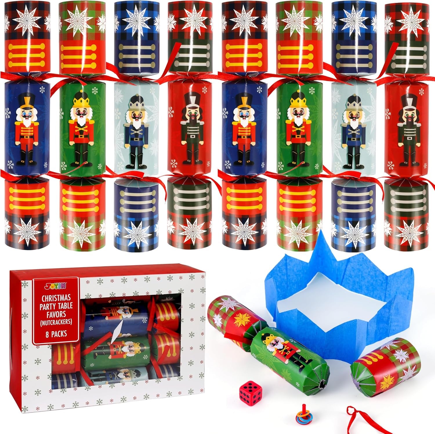 8 Pack Christmas Party Favor Non-Snap Nutcrackers Design Party Table Favors with Holiday Party Favor Supplies for Kids and Adults, Christmas Parties, Dinners and Holidays