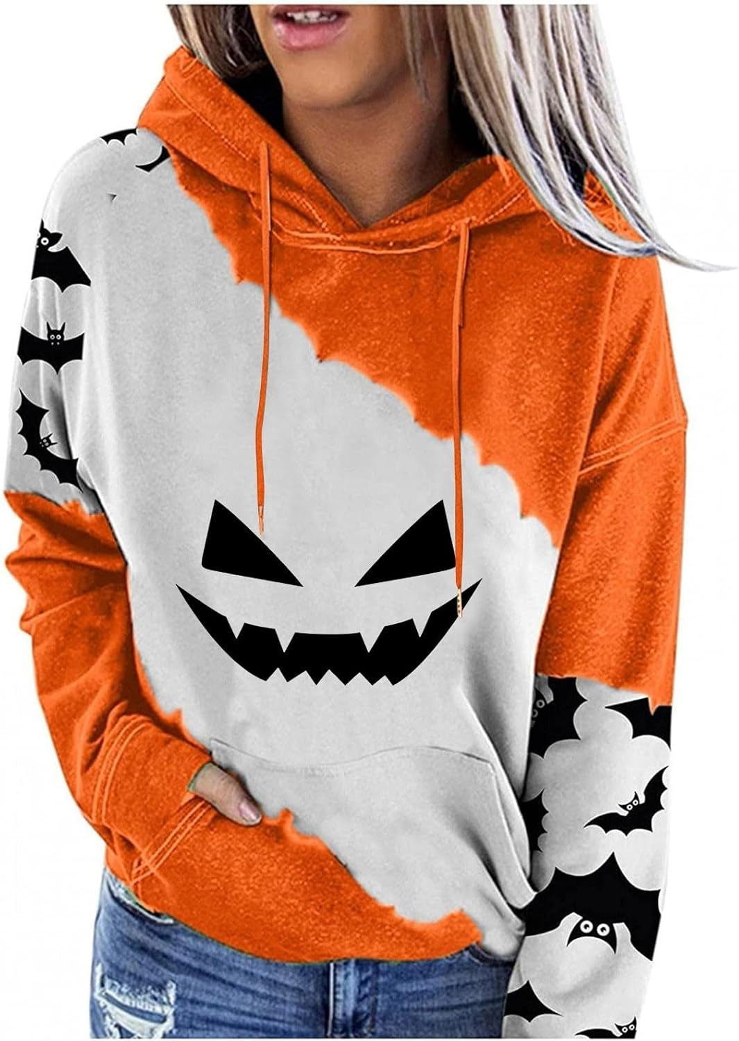 Halloween Hoodie for Women 2024 Scary Pumpkin Printed Long Sleeve Sweatshirts Pullover Cute Costumes with Pockets