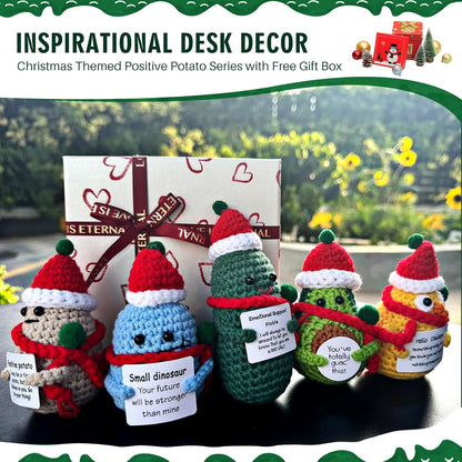 5Pcs Christmas Decor Positive Potatoes Box, Home Decor, Emotional Support Crochet Room Decor, Inspirational Gifts for Men&Women, Christmas Decorations Gifts, Creative Desk Companion