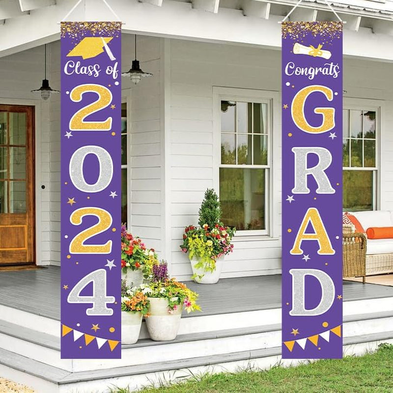 Graduation Decorations 2024 GRAD Banner Black Graduation Party Decorations 2024 Porch Door Welcome Banners for Class School