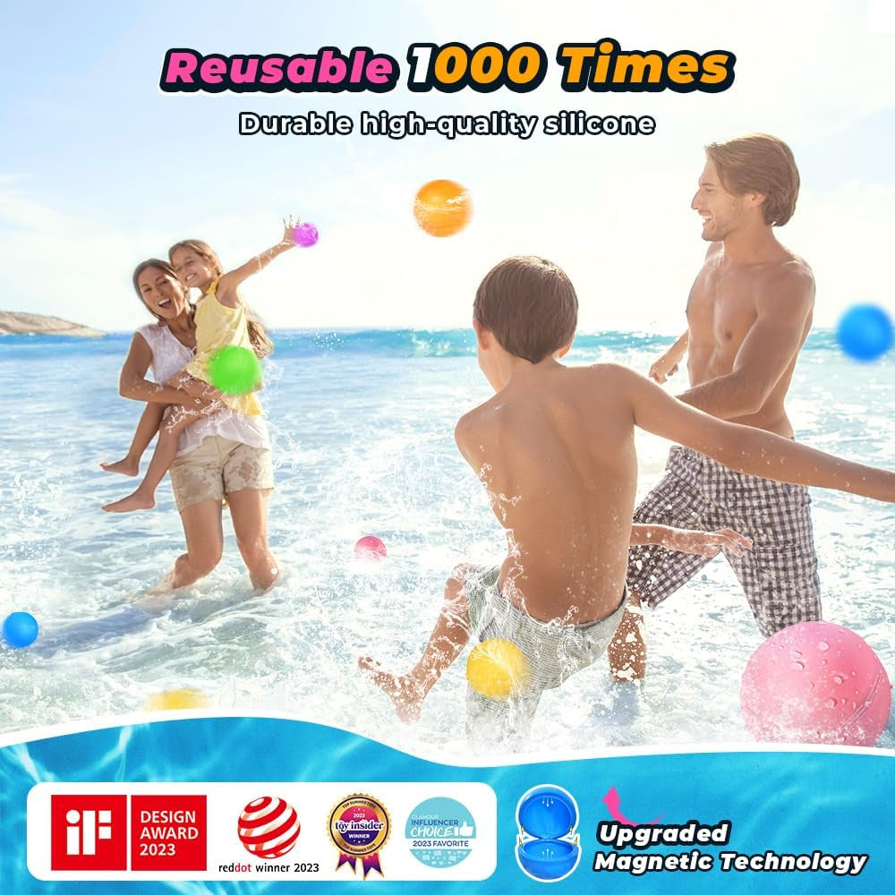 6Pcs Reusable Water Balloons, Pool Beach Toys for Kids Ages 3-12，Magnetic Water Balloons for Outdoor Toys, Summer Water Toys for Boys and Girls