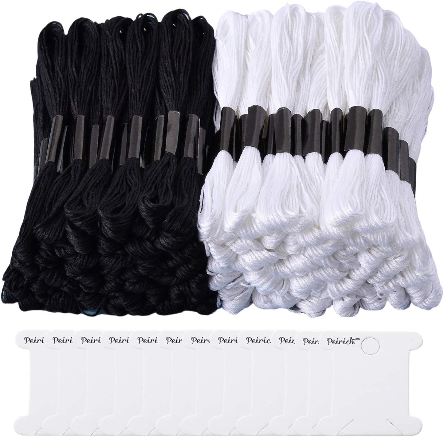 96 Black White Skeins Stranded Cross Stitch Floss Friendship Bracelets String Embroidery Thread with 12 Pieces Floss Bobbins, Cross Stitch Project