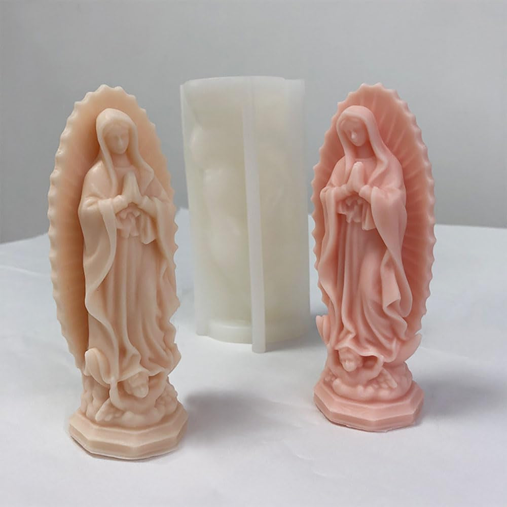 Religious Virgin Mary Statue Silicone Mold Virgin Mary Candle Molds for Candle Making Supplies Wax Tools Virgen Maria Candle Mold Silicone Molds for Resin Concrete Plaster Epoxy Molds Home Decor