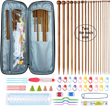 Bamboo Knitting Needle Set with Case 36Pcs Straight Single Pointed Kniting Needles 13.5Inch Length Sweater Needles for DIY Knitting Projects(2Mm-10Mm) Knitting Set with Accessories