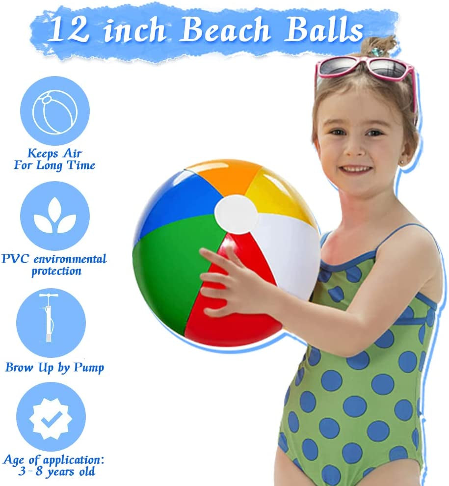 Beach Ball 12 Pack -12" Beach Balls for Kids - Beach Toys for Kids & Toddlers , Pool Games, Pool Toy - Bulk Hawaiian Tropical Theme Party Decorations Favors Supplies