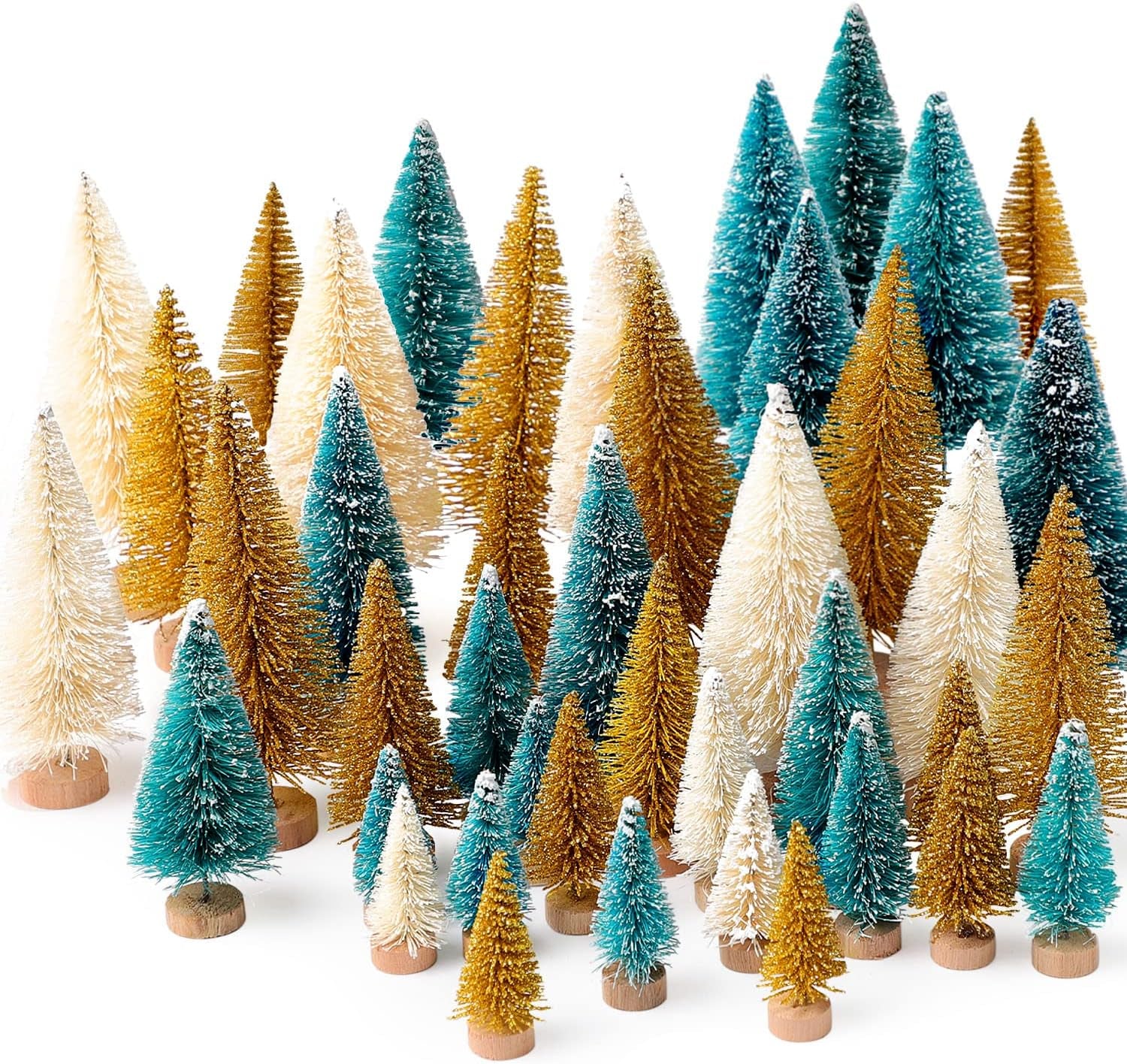 30Pcs Mini Christmas Trees, Artificial Christmas Tree Bottle Brush Trees Christmas with 5 Sizes, Sisal Snow Trees with Wooden Base for Christmas Decor Christmas Party Home Table Craft