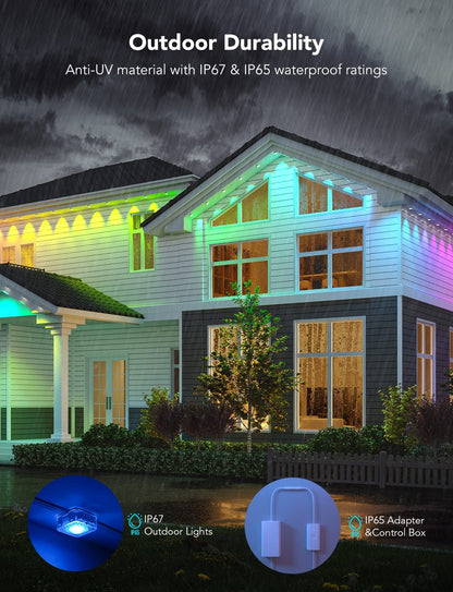 Permanent Outdoor Lights, Smart RGBIC Outdoor Lights with 75 Scene Modes, 100Ft with 72 LED Eaves Lights, IP67 Waterproof, for Halloween Decorations, Christmas, Work with Alexa, Google Assistant