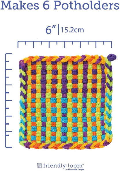 Friendly Loom Potholder 7" Traditional Size Green Potholder Deluxe Loom Kit with Rainbow Color Cotton Loops Make 6 Potholders, Weaving Crafts for Kids & Adults, Made in the USA by