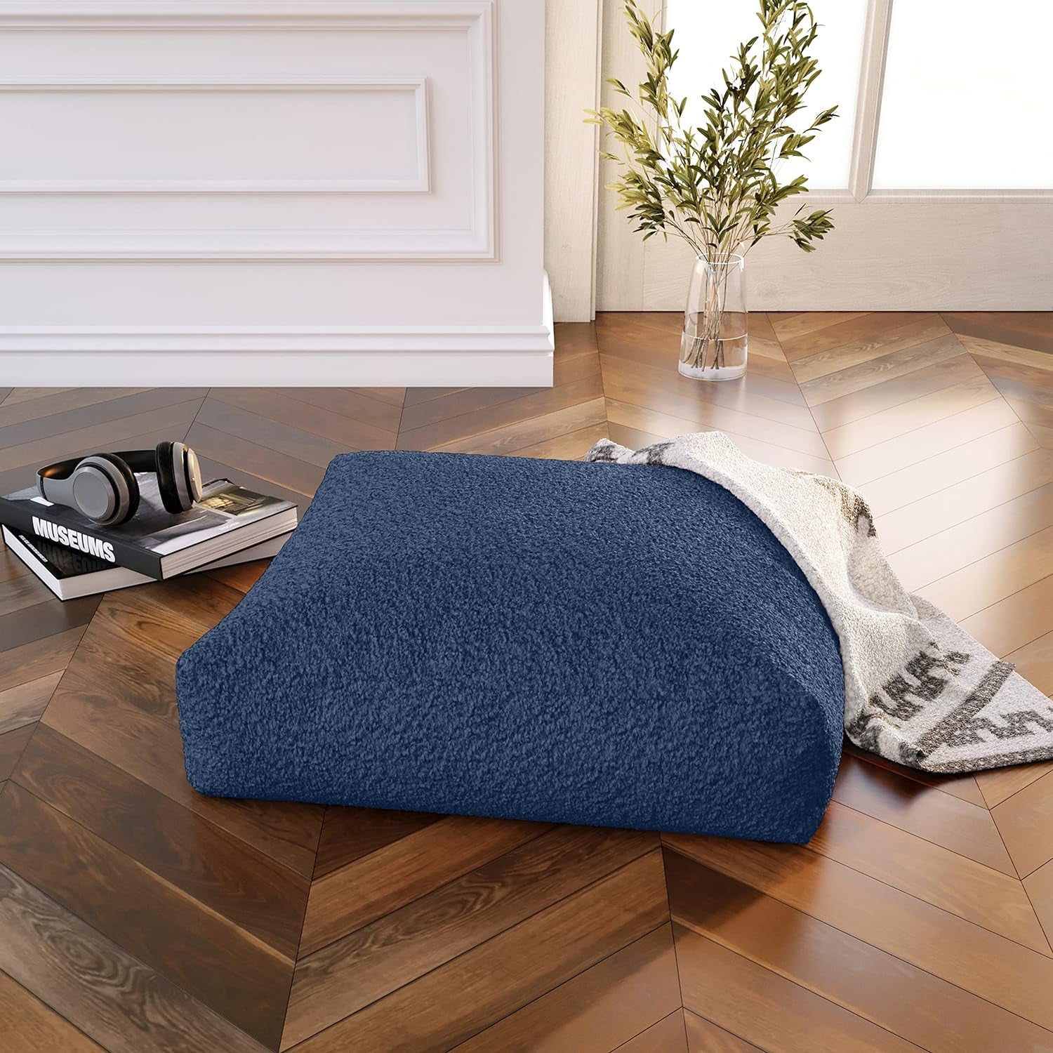 Brio Large Décor Floor Pillow/Meditation Yoga Cushion, Shearling Faux Lamb, Indigo