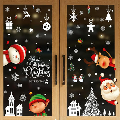 Double-Sided Christmas Window Clings Reusable 8 Sheets Christmas Window Decals Stickers Christmas Decorations Cute Window Decor with Santa Claus, Reindeer, Snowman, Snowflakes for Xmas Party