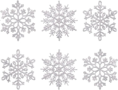 80Mm/3Inch Glitter Snowflake Ornaments Set Mini Christmas Tree Hanging Plastic Decoration for Xmas Party Wedding Anniversary Window Door Home Accessories (30Pcs,Silver)