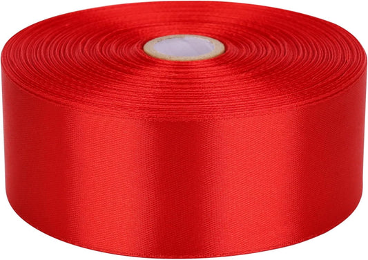 1-1/2 Inch Red Satin Ribbon 50 Yards Solid Fabric Ribbons Roll for Wedding Invitations, Bridal Bouquets, Sewing, Party Decorations, Gift Wrapping and More