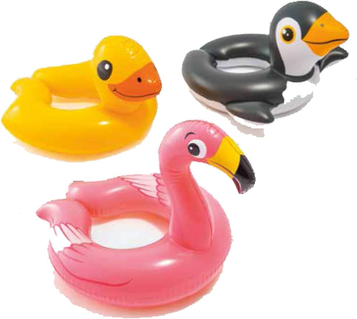 , 43234-2327 3 Pack 59220EP - Animal Head Split Ring Pool Floats Bundle Includes Frog, Duck, Penguin, Giraffe, Frog, Penguin