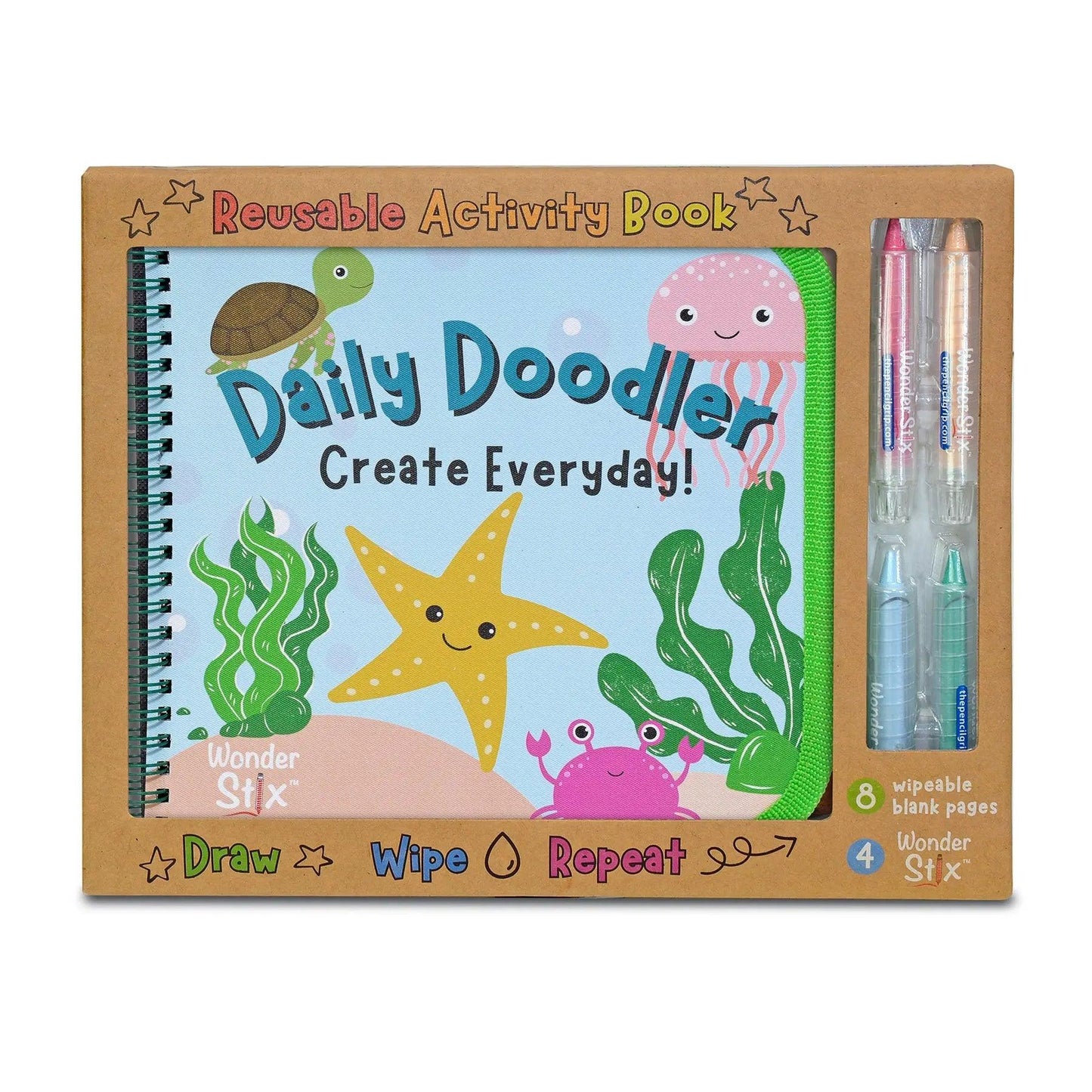 Daily Doodler Reusable Activity Book- Sea Life Cover, Includes 4 Wonder Stix The Pencil Grip™