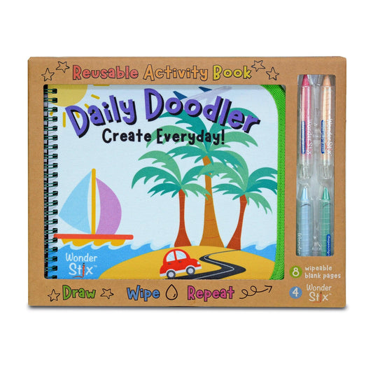 Daily Doodler Reusable Activity Book- Travel Cover, Includes 4 Wonder Stix - Loomini