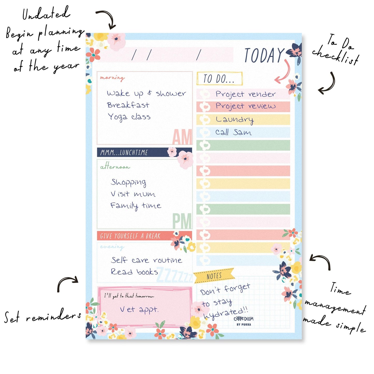 Daily Planner Pad - Ditzy Floral - Pack 6 - Loomini