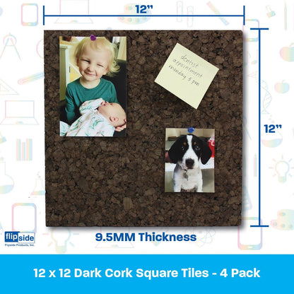 Dark Cork Tiles, 12" x 12", Pack of 4 - Loomini