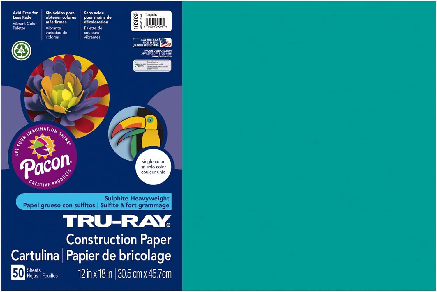 ® Construction Paper, 50% Recycled, 12" X 18", Turquoise, Pack of 50