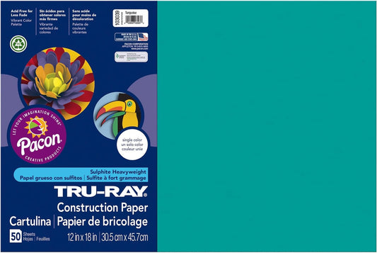 ® Construction Paper, 50% Recycled, 12" X 18", Turquoise, Pack of 50