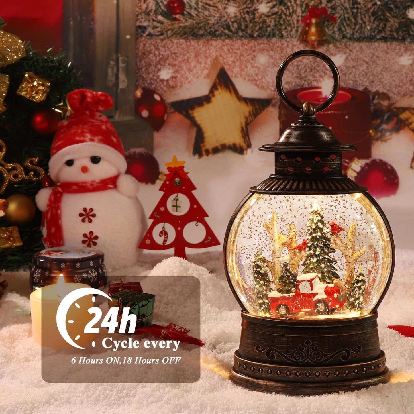 Christmas Decorations Christmas Lantern,Christmas Snow Globes,6-Hour Timer Christmas Decoration Lantern Snow Globe Lanterns Table Decoration Christmas Decorations Indoor Xmas Gifts (Pickup Truck)