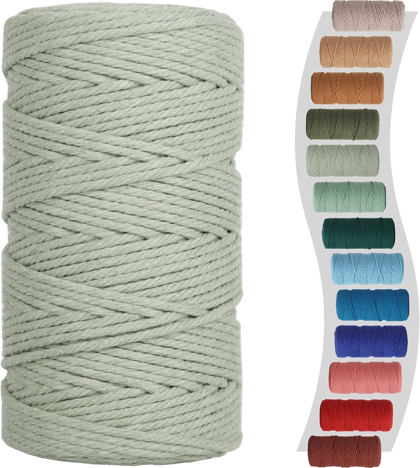 Sage Macrame Cord 3Mm X 220Yards, Colored Cotton Cord, Macrame Rope Macrame Yarn, Colorful Cotton Craft Cord for Macrame Plant Hangers, Macrame Wall Hanging, DIY Crafts