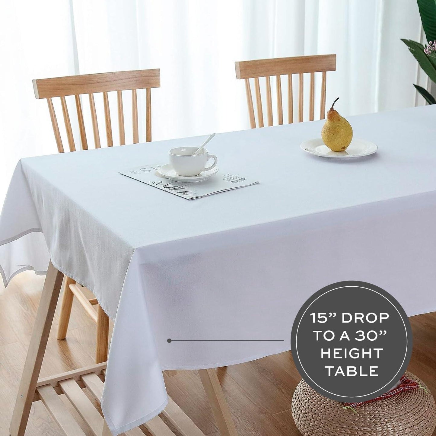 WEALUXE 2 Pack White Kitchen Table Cloth for Folding Table 4ft [ 60x84 in ]