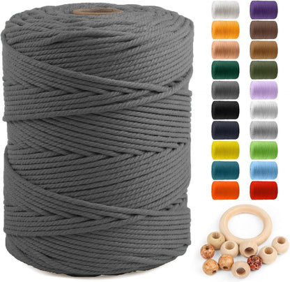 Macrame Cotton Cord 5Mm X 109 Yards,  100% Natural Handmade Colorful 4 Strands Twisted Braided Cotton Rope for Wall Hanging Plant Hangers Gift Wrapping Tapestry DIY Crafts(100M,White)