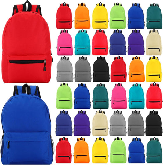 30 Pcs Backpack in Bulk 16" School Bookbags for Kids Lightweight Student Backpack Basic Casual Backpacks School Supply Kits for Girls Boys, 15 Colors