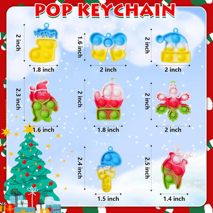 Christmas Party Favors for Kids: Mini Pop Keychain Toys Pack - Bubble Sensory Stocking Stuffers for Boys & Girls - Stress Relief Classroom Supplies Prizes Gifts - Goodie Bags Box（32Pcs